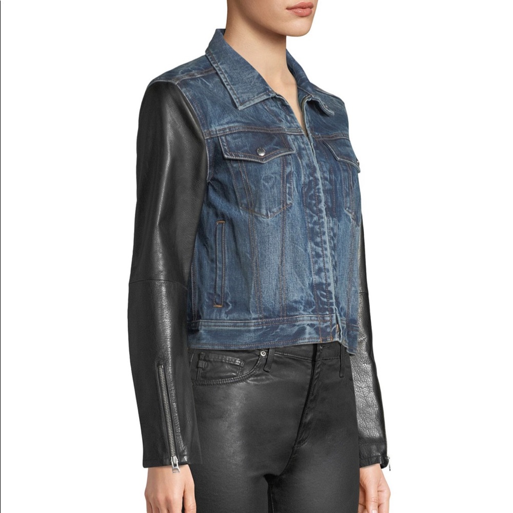 Rag & Bone Nico Zip-Front Denim Jacket w/ Leather